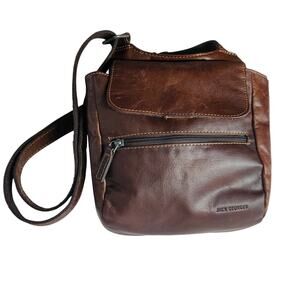 Jack Georges Slim Zippered Handmade Brown Buffalo Leather Purse Crossbody Bag